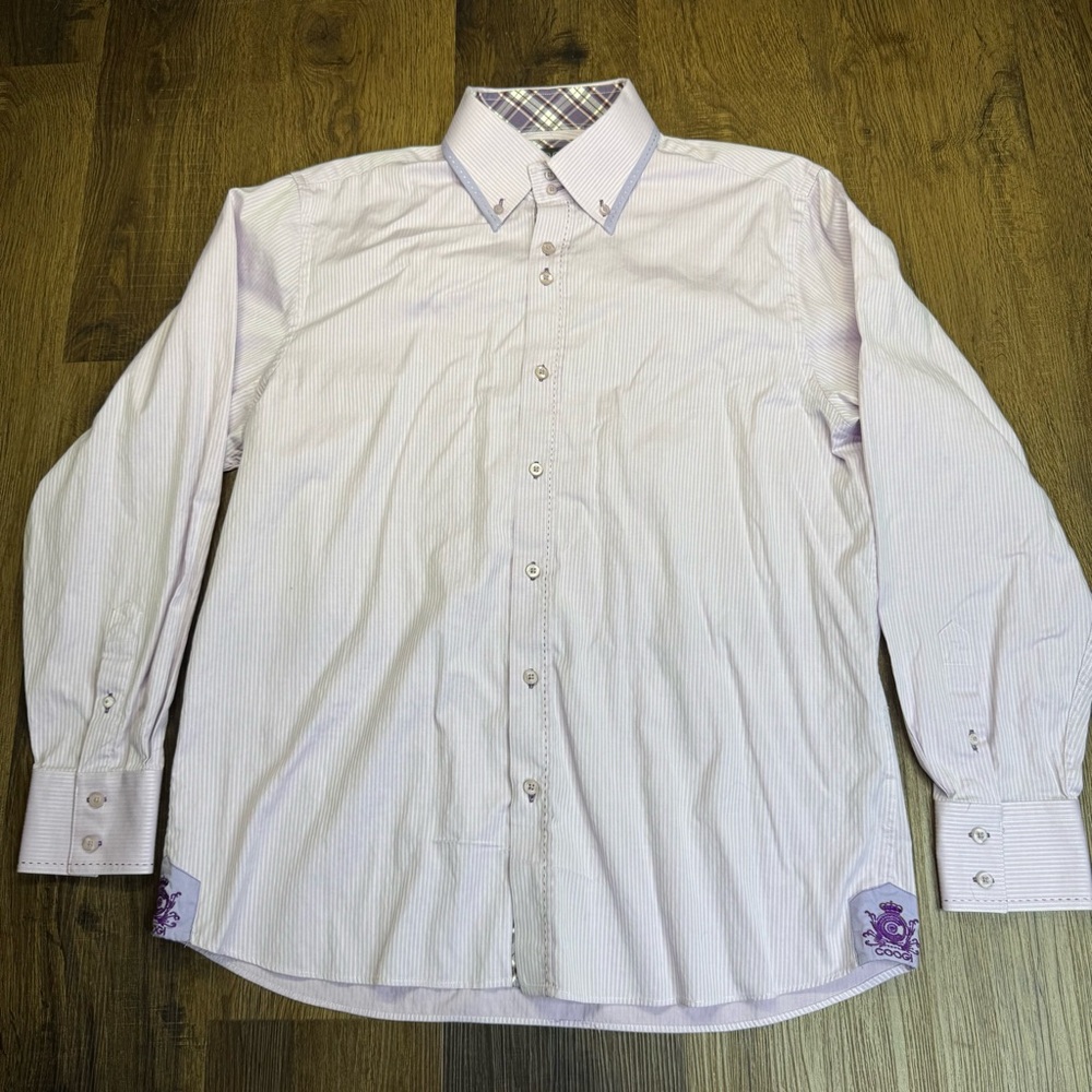 Men's Coogi Luxe Button Up Purple Long Sleeve Dress Shirt Sz Large (17-17 1/2)